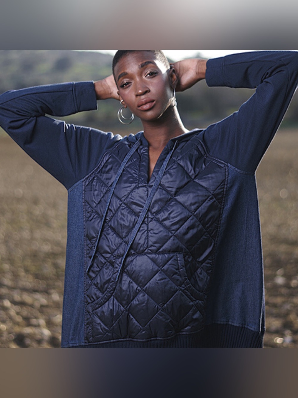 Alembika Ether Misto Quilted Hooded Andorak Mixed Media Hoodie